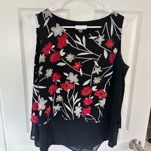 Size XL Calvin Klein Black and Red Asymmetrical sleeveless and flowy Blouse tank